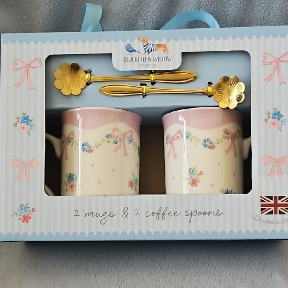 Floral Mug and Spoon Set - Pink and Gold
